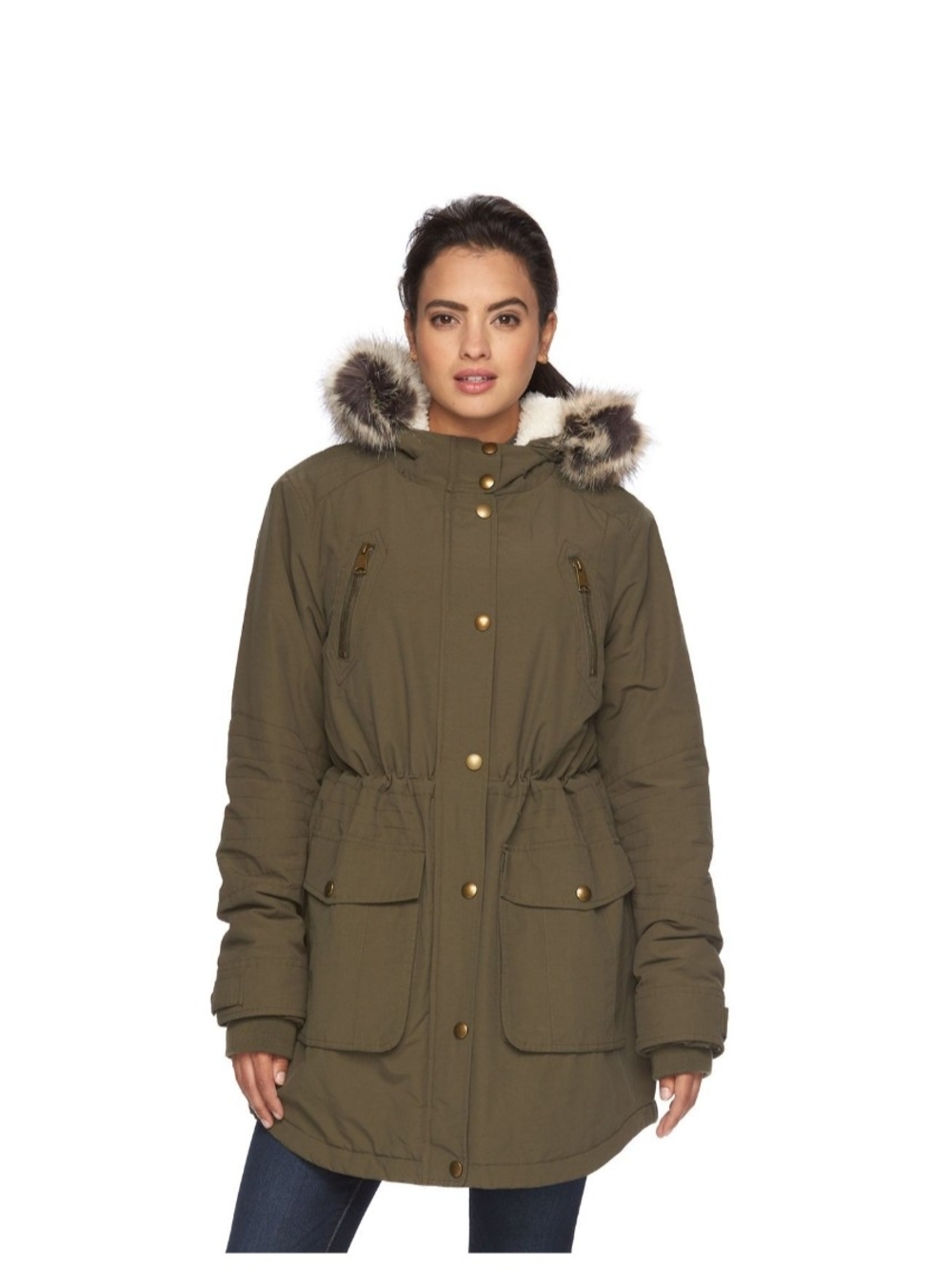 Apt. 9 Olive Green Hooded Parka with Faux-Fur Trim